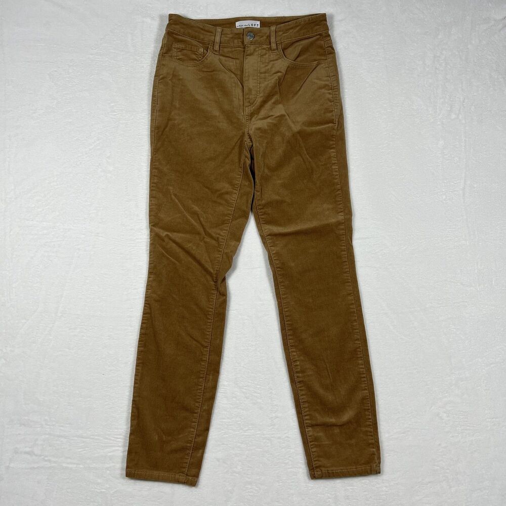 LOFT Women's Skinny Corduroy Pants Size 2/26 Camel Tan Mid Rise 5 Pocket